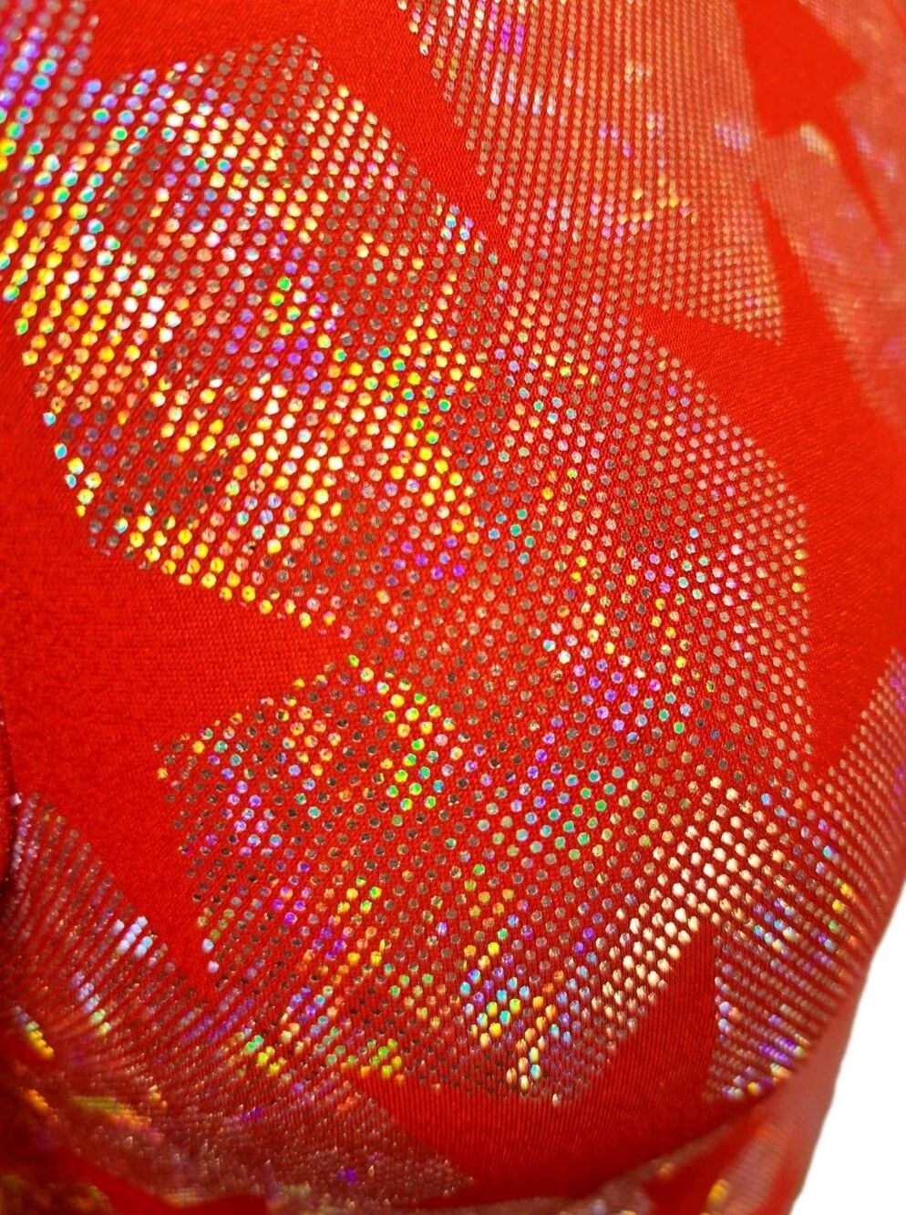 GK Elite VTG Holographic Americana Red Star Shimmering LS Logo Leotard Size AXL - Picture 11 of 16